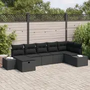 7 Piece Garden Sofa Set with Cushions Black Poly Rattan