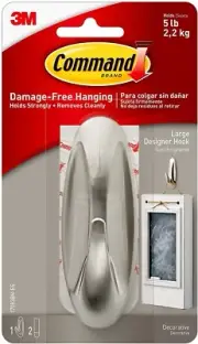 Command Large Designer Hook, Brushed Nickel, 1-Hook, 2-Strips