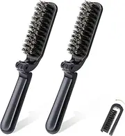 2Pcs Travel Hair Brush, Mini Folding Hair Brush Collapsable Boar Bristles Hair Comb Pocket Beard Brush Portable Hair Styling Tool for Women and Men