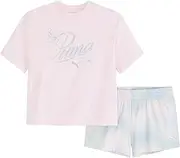 [PUMA] Girls 2 Piece Set, Short Sleeve Cotton Jersey T-shirt & Matching Short