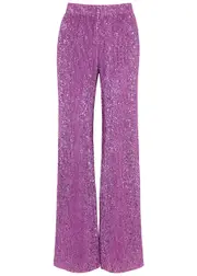 Stine Goya Markus Sequin-embellished Metallic-knit Trousers - Purple - L L