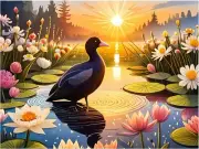 Tile Mural Eurasian Coot Sun Flowers Lily Pond Kitchen Bathroom Wall Backsplash