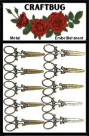 CRAFTBUG METAL EMBELLISHMENTS ANTIQUE ~10PC SCISSORS FLAT BACKS CODE A48-B12