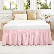 Pink Twin Size Bed Skirt 14 Inch Drop, Elastic Wrap Around Dust Ruffle Bed Skirting Easy to Install, Adjustable Tailored Bedskirts Fade & Wrinkle Resistant