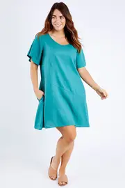 Cotton V Neck A Line Splice Dress--PORT-PC1140-S20