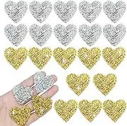 20 Piece Heart Rhinestone Patches Appliques Iron on Patches Gold Clothing Decoration Glitter Rhinestone Applique for DIY Craft Fabric,Jackets, Shirts,Clothing Repair,1.4x1.4inch