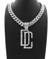 DREAMCHASERS DC PENDANT SILVER CUBAN LINK LAB DIAMOND CHAIN NECKLACE MEEK MILL