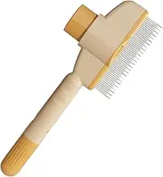 Pet Hair Removal Comb Flea Comb, Cat Grooming Brush with Release Button, Pet Flea Comb with Long & Short Stainless Steel Metal Teeth for Shedding and Tangles