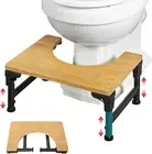 Bamboo Toilet Stool Foldable and Adjustable Height with Non-Slip Layer for Ba...