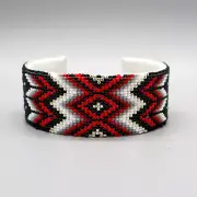 NATIVE AMERICAN BEADWORK-RED&BLACK BEADED CUFF BRACELET-JOYCE DEVORE-NAVAJO