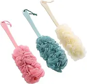 3 Pcs Shower Sponge With Handle,Back Scrubber for Showe,Mesh Bath Brush, Loofah Sponge Shower Brush Using Body Exfoliating with Long Handle,Bathing Sponge for Adults Bathroom Accessories