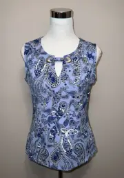 NWT Tommy Hilfiger Keyhole Neck Metal Grommets Sleeveless Blue Top sz M