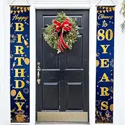 Happy 80th Birthday Party Decorations Blue Gold 80th Birthday Door Banner Porch Hanging Banner, 80th Birthday Door Decorations for Women Men 80 Year Old Indoor Outdoor Garden Blue Gold