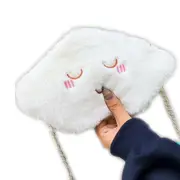 2 Pcs Cute Cloud-shaped Shy Face Fashion Plush Bag Ladies Handbag Chain Mobile Phone Bag (White)