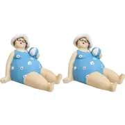 2x LVD Resin Beach Lady Edna Figurine Home/Room/Lounge Tabletop Decor Blue