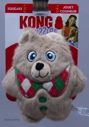 Kong Christmas Holiday Tan Snuzzles Teddy Bear Dog Toy Small NWT