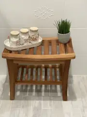 Teakwood Shower Bench Seat Storage Shelf Bath Stool Spa Bathroom Pool 16" high