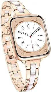 Vamyzji Compatible with Apple Watch Band 44mm 45mm 46mm 49mm 42mm–Slim Stylish Metal Resin Strap for iWatch Ultra/SE/Series 10/9/8/7/6/5/4/3/2/1. Thin Adjustable Apple Watch Band for Women (Rose Gold)