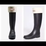 NWT Box Hunter Tall Cream Cable Knit Cuff Rain Boot Socks SZ Large US Women's