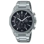 【CASIO】EDIFICE 八角扁平錶圈三眼輕薄太陽能藍寶石計時不鏽鋼腕錶-黑面(EFS-S570D-1A)