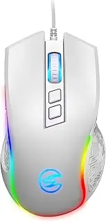 Snaketh GM109 High-Performance Gaming Mouse, USB Wired Connectivity with RGB, 7 Customizable Buttons, Adjustable DPI Up to 7200, Computer PC Mouse, White