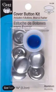 Dritz Cover Kit Button Cover Kit 7/8 in 4 Aluminum Buttons, Mold & Pusher 14-36