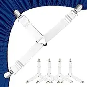 4 PCS Adjustable Triangle Elastic Suspenders Gripper Holder Straps Clip - Elastic Adjustable Bedsheet Holders for Bed, Mattress Cover, Fitted Bed Sheets, Sofa Cushion (White)