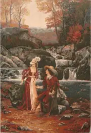 Romantic Dating Tapestry Wall Hanging Man Lady Courtship Gallant Scene 28" X 20"