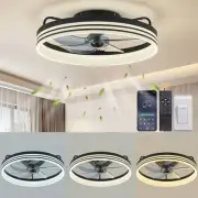 Black 20 in. Integrated LED Indoor Color Changing Ceiling Fan with Light Flush