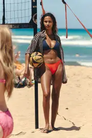[Body] Body - Fixed Tie Side Cheeky Bikini Bottom - Mandarin red shimmer M MANDARIN RED SHIMMER