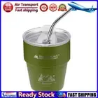 LF# Double Wall Insulated Coffee Cup with Straw 304 Stainless Steel Beer Mug (Bl
