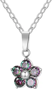 [Jude Jewelers] Stainless Steel Cubic Zircon Crystal Flower Style Birthstone Wedding Statement Pendant Necklace