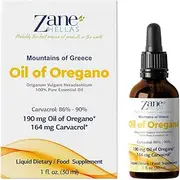 Zane Hellas 100% Undiluted Oregano Oil. Pure Greek Essential Oil of Oregano .86% Min Carvacrol. 164 mg Carvacrol Per Serving. Probably the Best Oregano Oil in The World. 1 fl. oz.- 30ml.