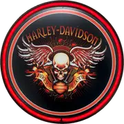 LARGE Harley Davidson Skull Bones Bar Garage Wall Light Sign RED Neon