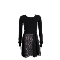 在飛比找Yahoo奇摩購物中心優惠-PINKO 黑色蕾絲織花兩件式洋裝