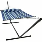 Catalina Beach Quilted Double Fabric Hammock w/ Spreader Bar, Pillow & Stand