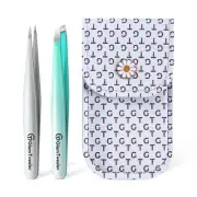 Expert Slant and Point Tip Tweezer Set with Exclusive Storage & Carrying Case...