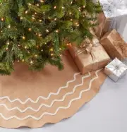 SARO LIFESTYLE Beaded Burlap Tree Skirt, Natural - 53" Round 53-Inch