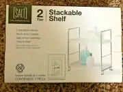 Salt - 2 Tier Stackable Shelf No Tools Required (10 ×6.7 ×11) CHROME/White