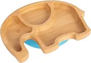 Tiny Dining Baby Plate with Suction Cup - Elephant - Blue - Divided Non-Slip Bamboo Self-Feeding Baby Weaning Plate for Babies, Toddlers, Children