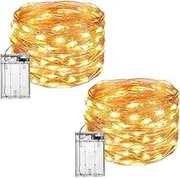 (2 Pack) Fairy Christmas LED String Light Battery Operated, 10M / 100LED Warm White Waterproof 3XAA Battery Case, Indoor Outdoor Lights for Xmas Tree Wedding, Halloween, Party, Garden Decoration