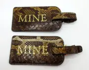 MINE Luggage Tag Set of Two Patent Leather ID Window Gift Box New Brown