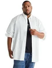 [Tommy Hilfiger] Big and Tall Core Flex Poplin Long Sleeve Shirt in White