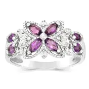Sterling Silver Amethyst & 10 Cubic Zirconia Ring, M