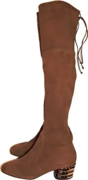 Stuart Weitzman Boots Over-The-Knee Suede Thigh High Boot 8 OTK Gold Heel