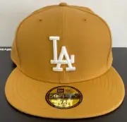 NEW ERA LOS ANGELES DODGERS WHEAT GOLDEN TAN GREY BRIM FITTED CAP HAT 7 5/8