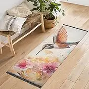 QGBYMX Hummingbird with Flowers Washable Runner Rug 2’ x 6’ Non Slip Kitchen Runner Rug for Hallways Entryway Patio Living Room Floor Carpet Runner- Soft Thin Mat for Family Pet