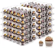 NPLUX 24 Count Mini Cupcake Containers 20 Pack Cupcake Holder with Detachable Tall Dome Lids Mini Plastic Stackable Cupcake Boxes for 480Cupcakes, BPA Free