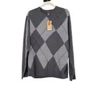 Dockers Mens Argyle Crew Neck Sweater XL Gray Extra Soft Academia Preppy Money