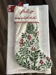 Dash Away Home 22 Inch Christmas Stocking Feliz Navidad Brand New White